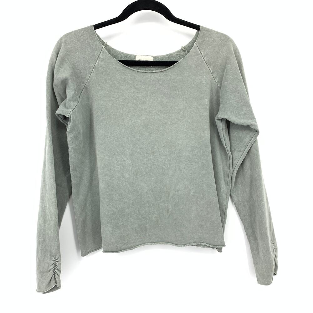 Fitigues Pullover Sweatshirt Womens Size Large Green Gray Dye Wash Raw Edges